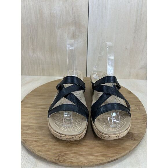 Crocs A-Leigh Plaid Leather Strap Cork Wedge Sandal Shoes Womens Size 7 - Picture 2 of 8
